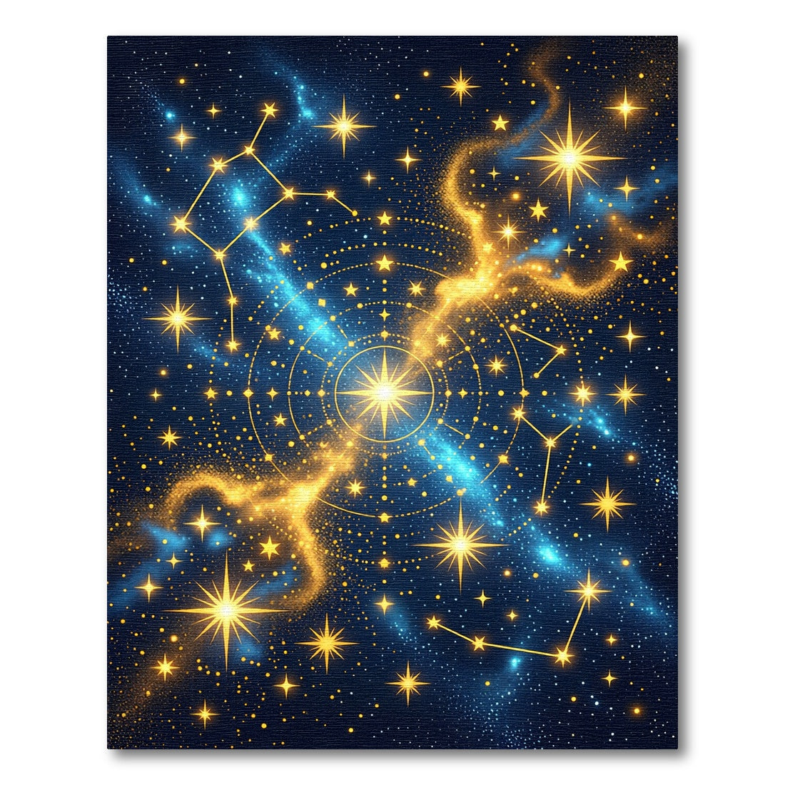 Celestial Golden Starry Midnight Nebula Rug