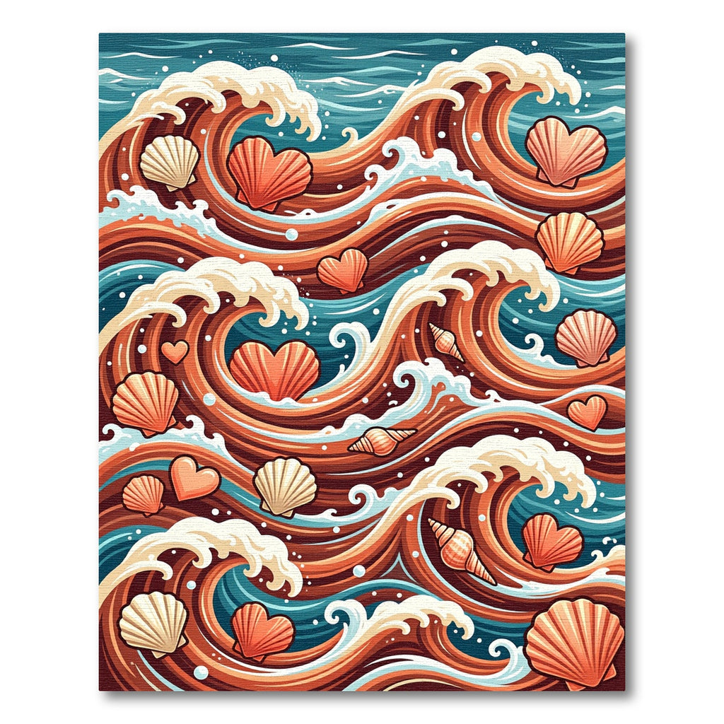 Oceanic Coastal Heart Shells Waves Rug