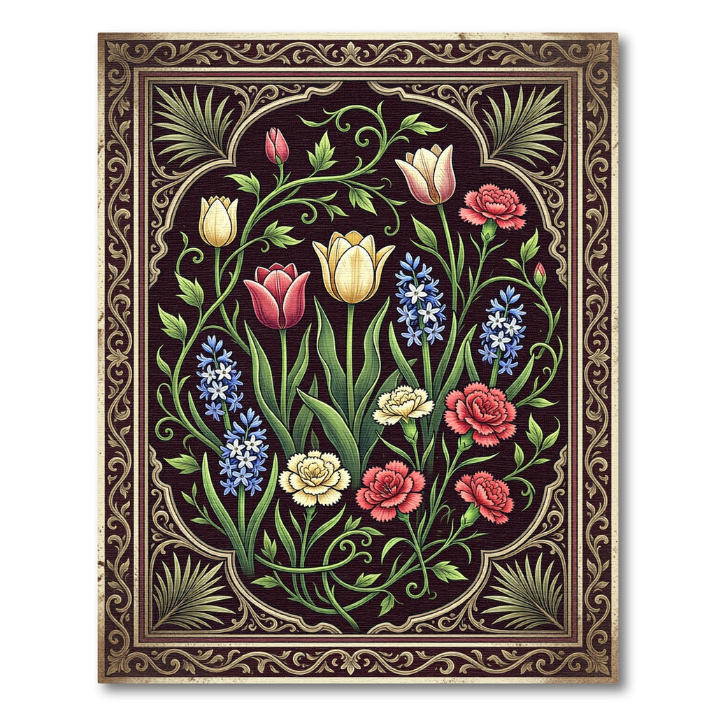 Dark Floral Botanical Garden Medallion Rug