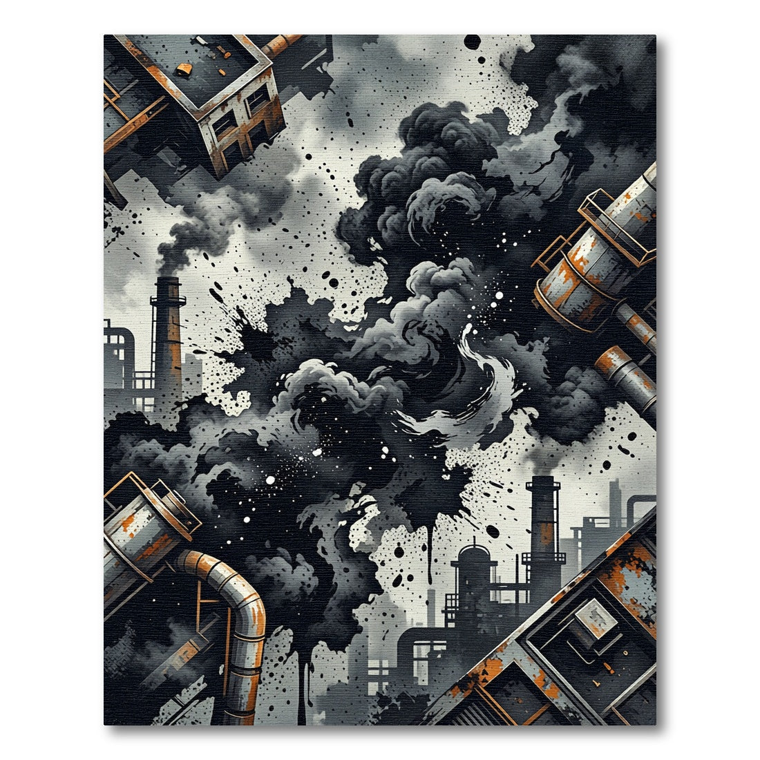 Industrial Smoke Splatter Composition Rug