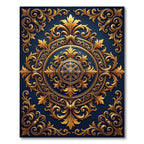 Midnight Navy Golden Baroque Medallion Rug