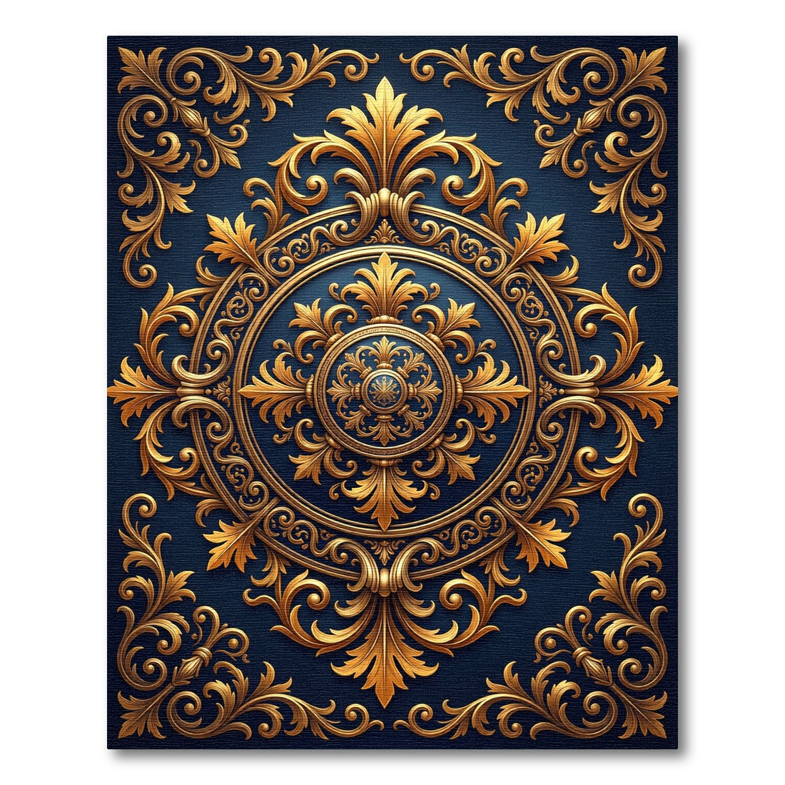 Midnight Navy Golden Baroque Medallion Rug