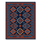 Vibrant Electric Blue Orange Geo Diamond Rug
