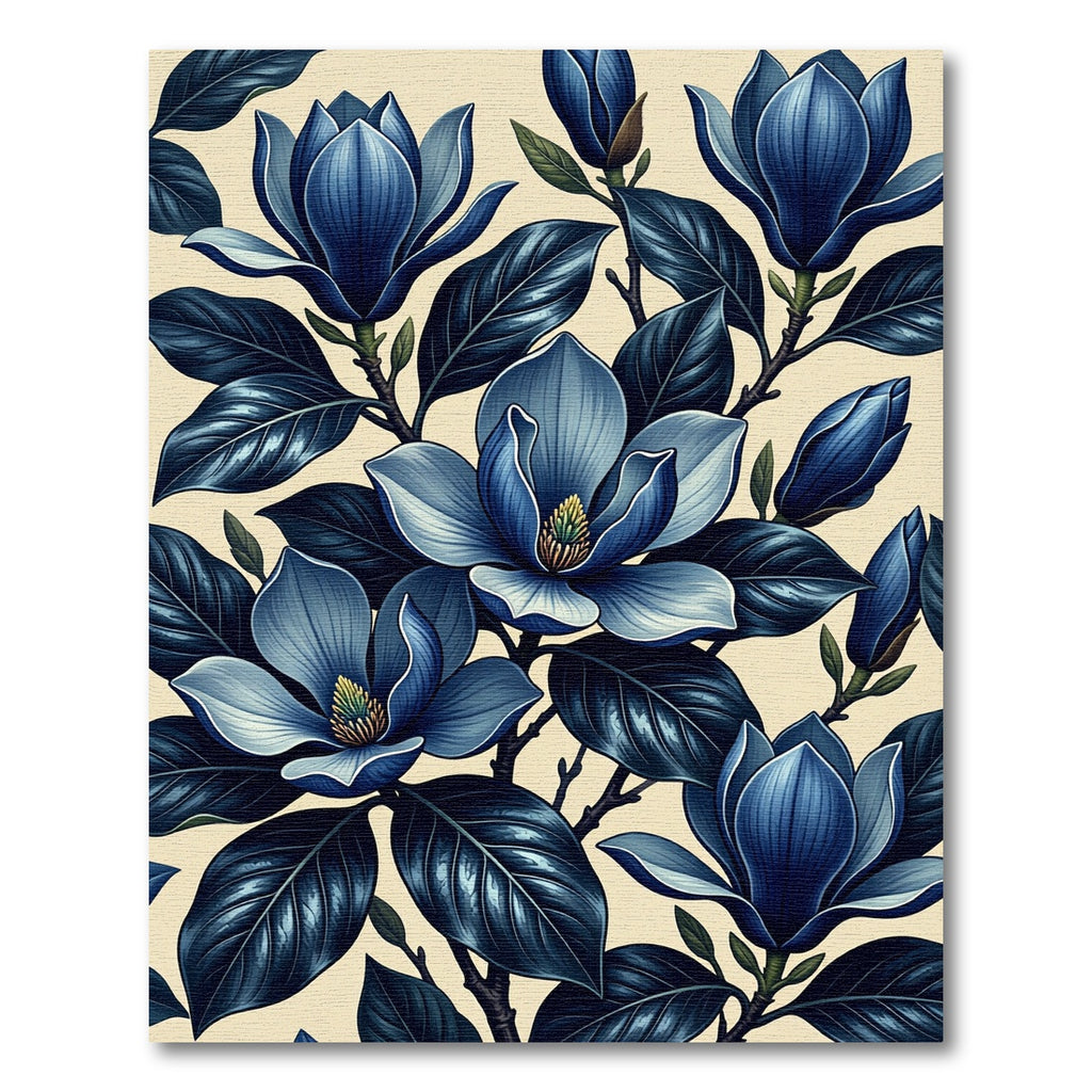 Stunning Midnight Blue Magnolia Blossom Rug