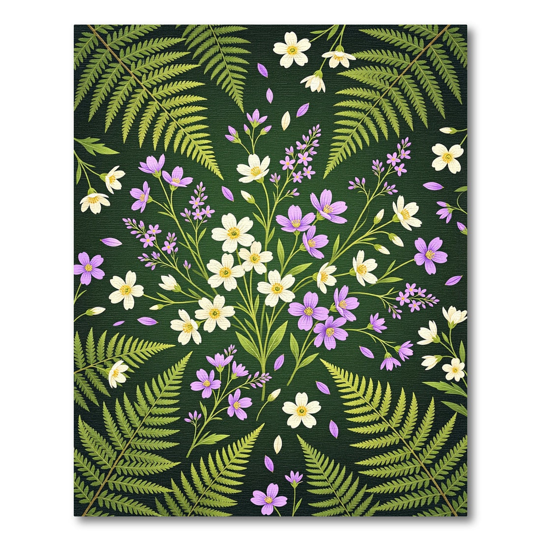 Botanical Fern and Wildflower Forest Meadow Rug