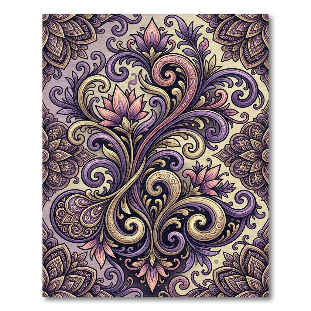 Mauve Lilac Floral Swirl Medallion Rug