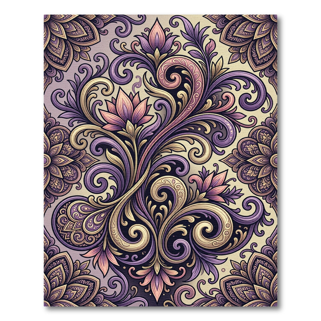 Mauve Lilac Floral Swirl Medallion Rug