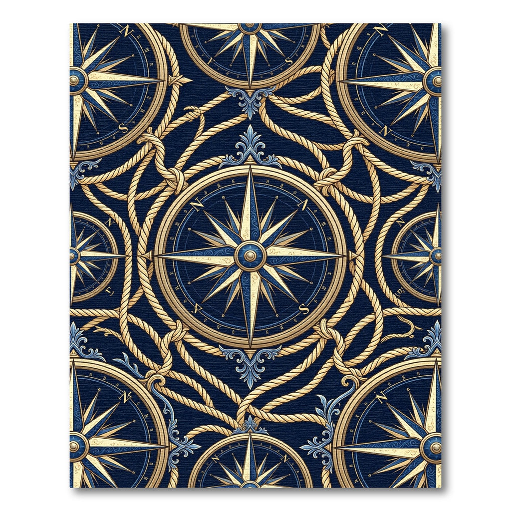 Nautical Compass Blue Gold Rope Rug
