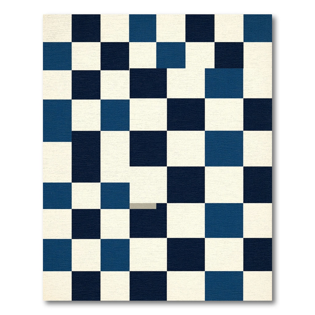 Navy Blue White Checkerboard Squares Rug