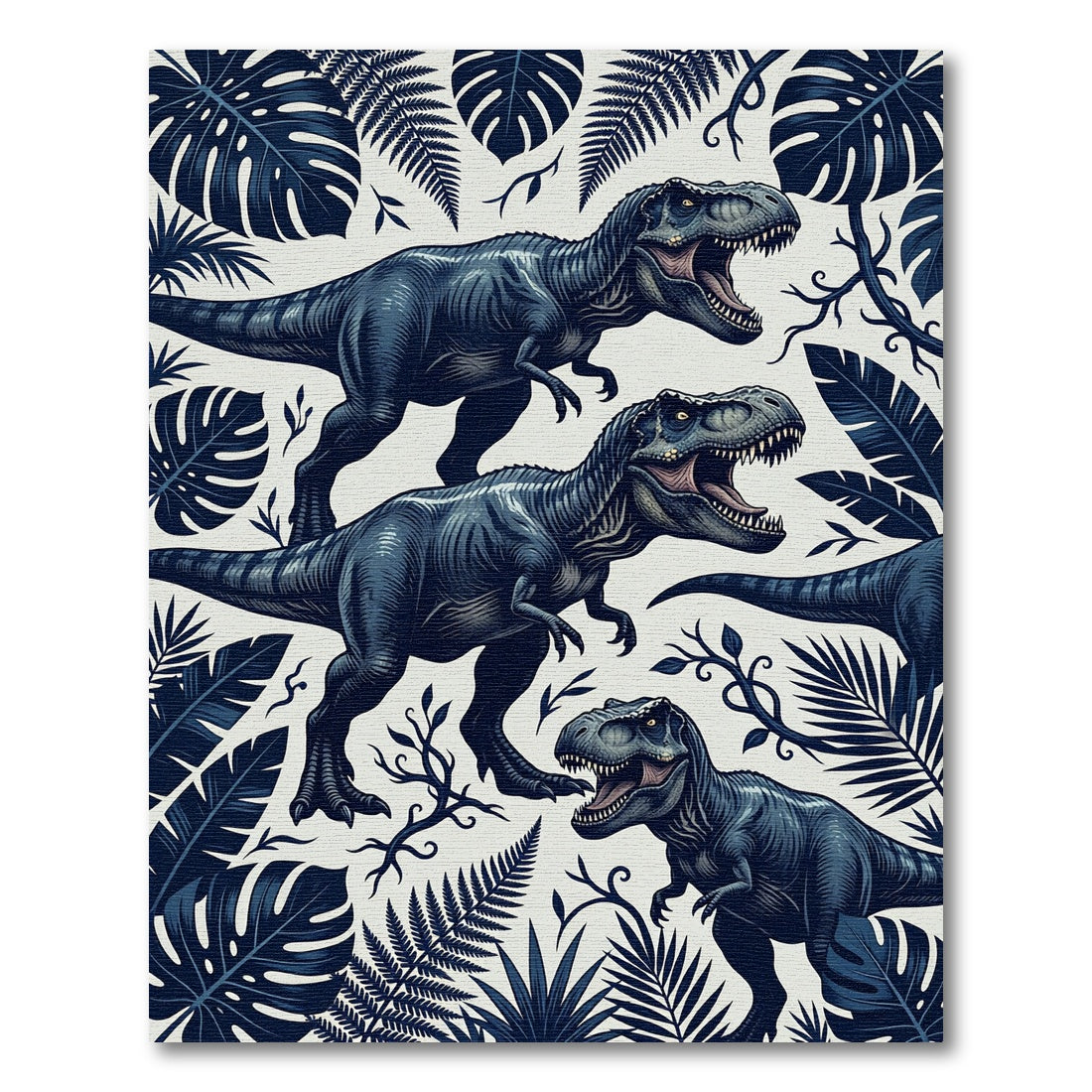 Dark Navy T Rex Tropical Jungle Rug