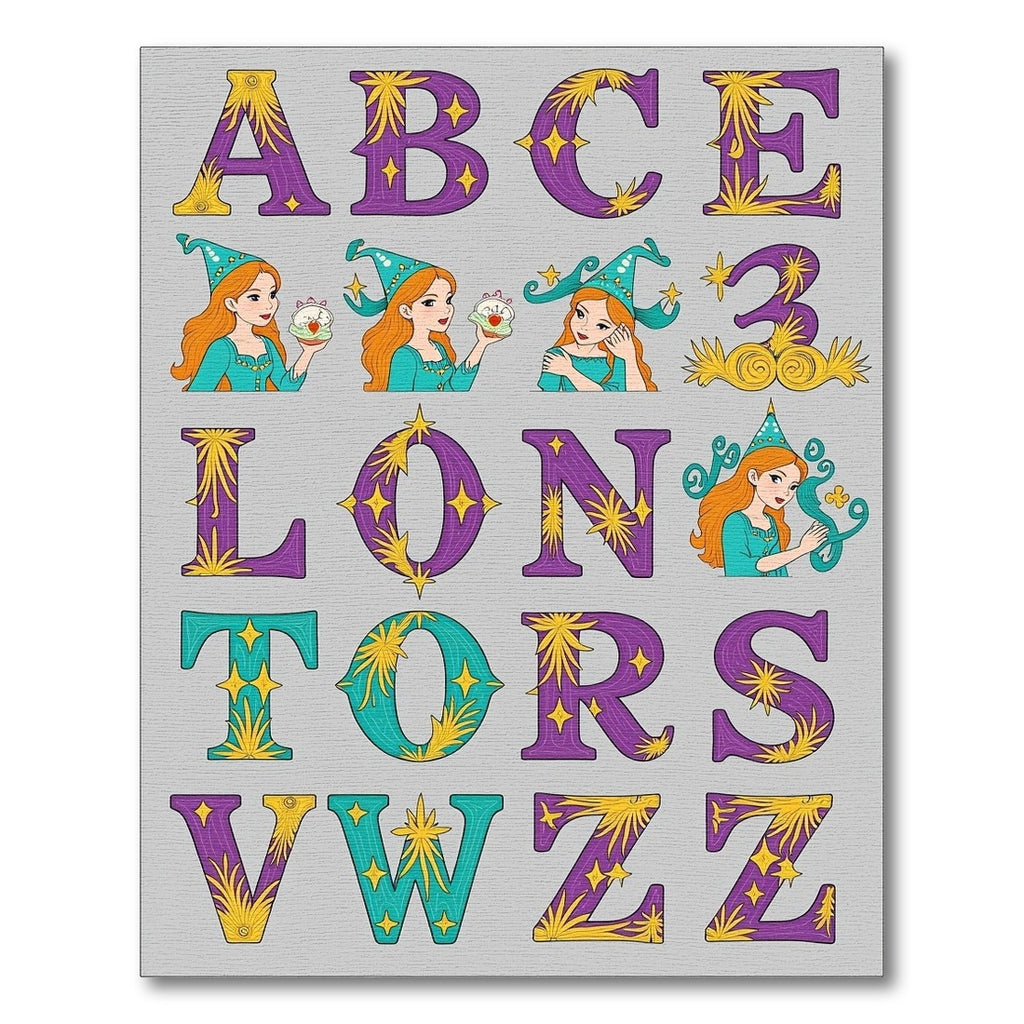 Purple Teal Starburst Alphabet Letters Rug