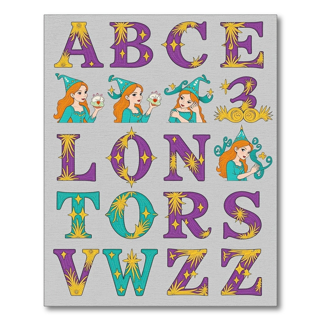 Purple Teal Starburst Alphabet Letters Rug