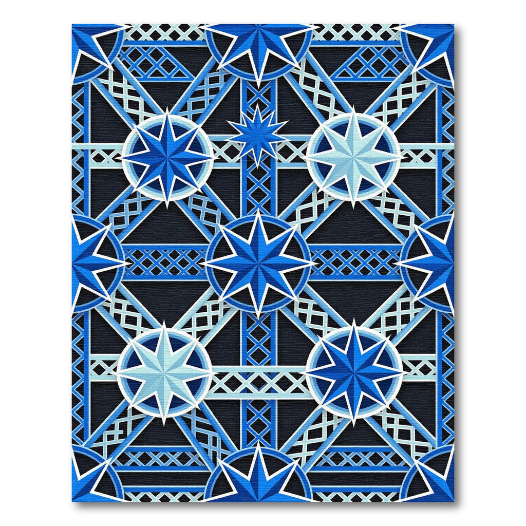 Geometric Starry Blue Lattice Art Rug