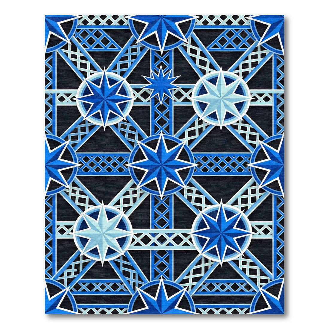 Geometric Starry Blue Lattice Art Rug