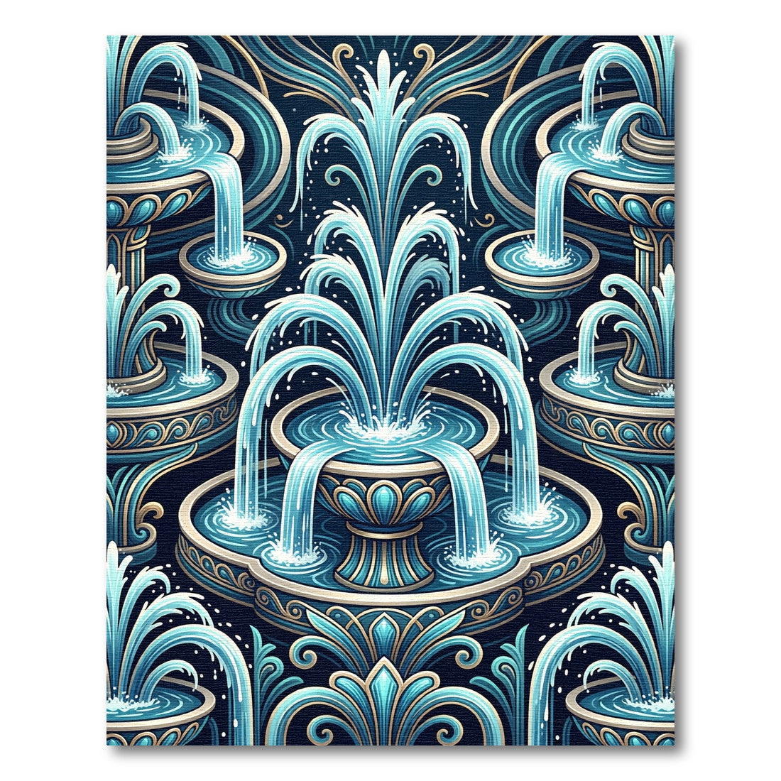 Regal Blue Fountain Water Pattern Rug