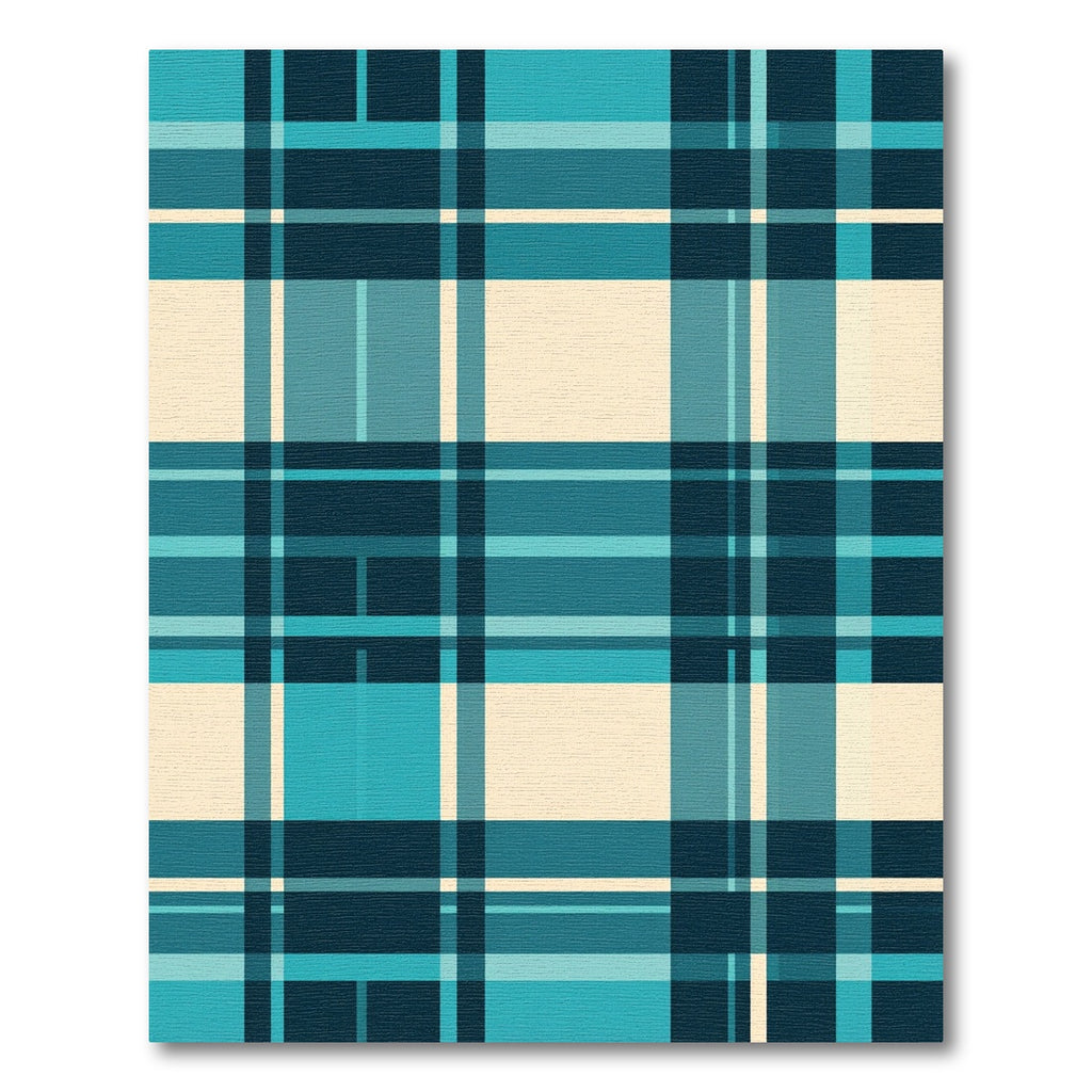 Deep Teal Beige Plaid Lines Rug