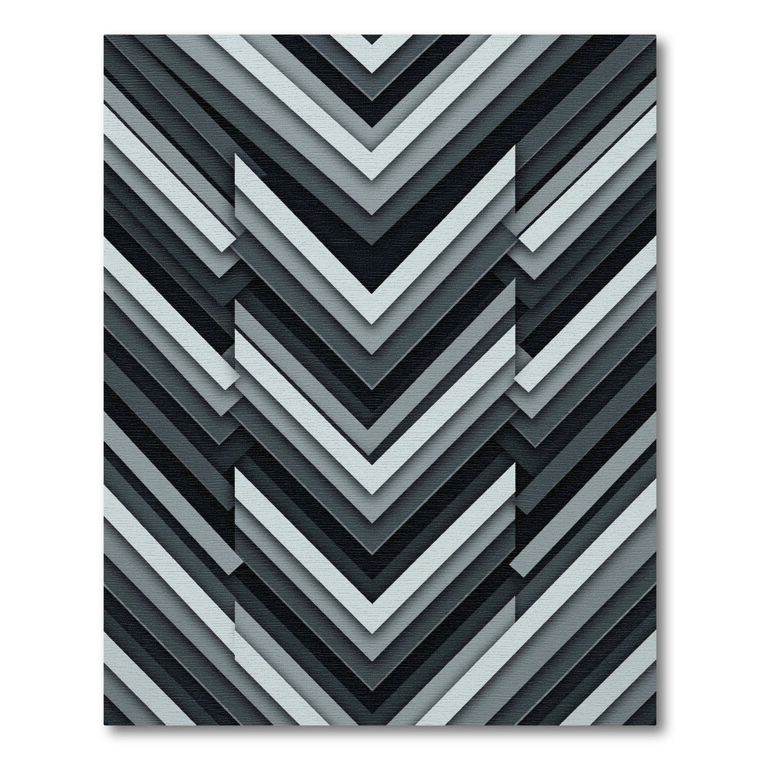 Modern Gray Monochromatic Chevron Layered Rug