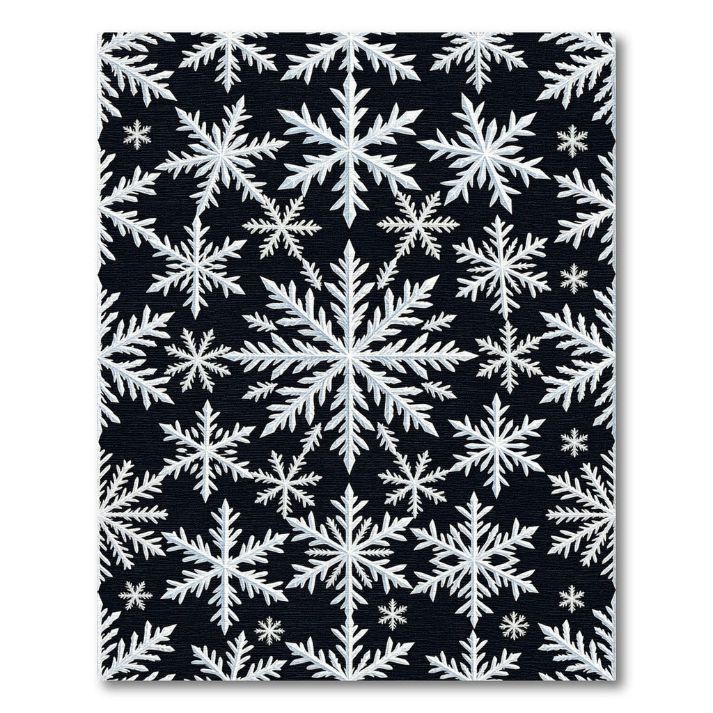 White Snowflake Black Background Repeating Pattern Rug