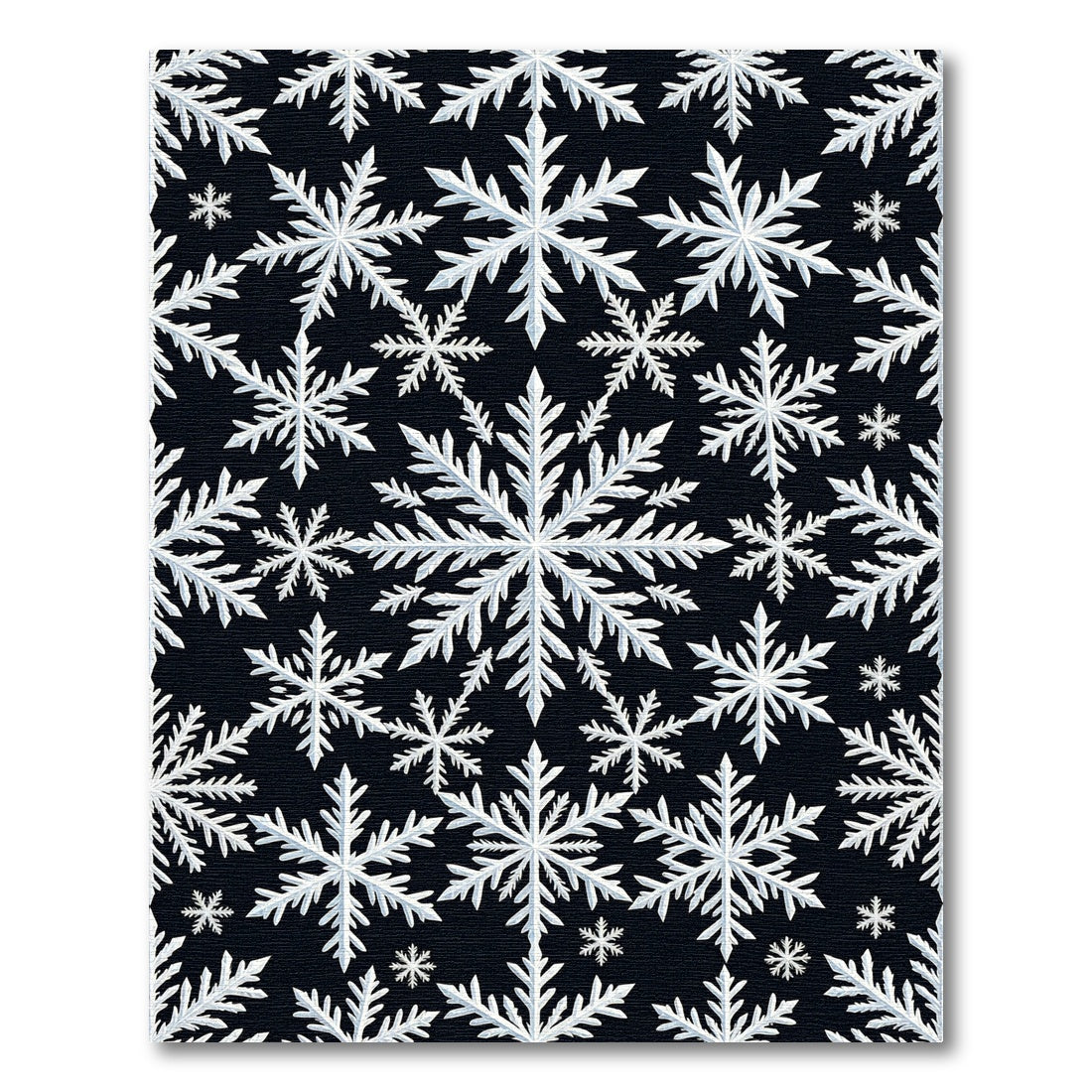 White Snowflake Black Background Repeating Pattern Rug