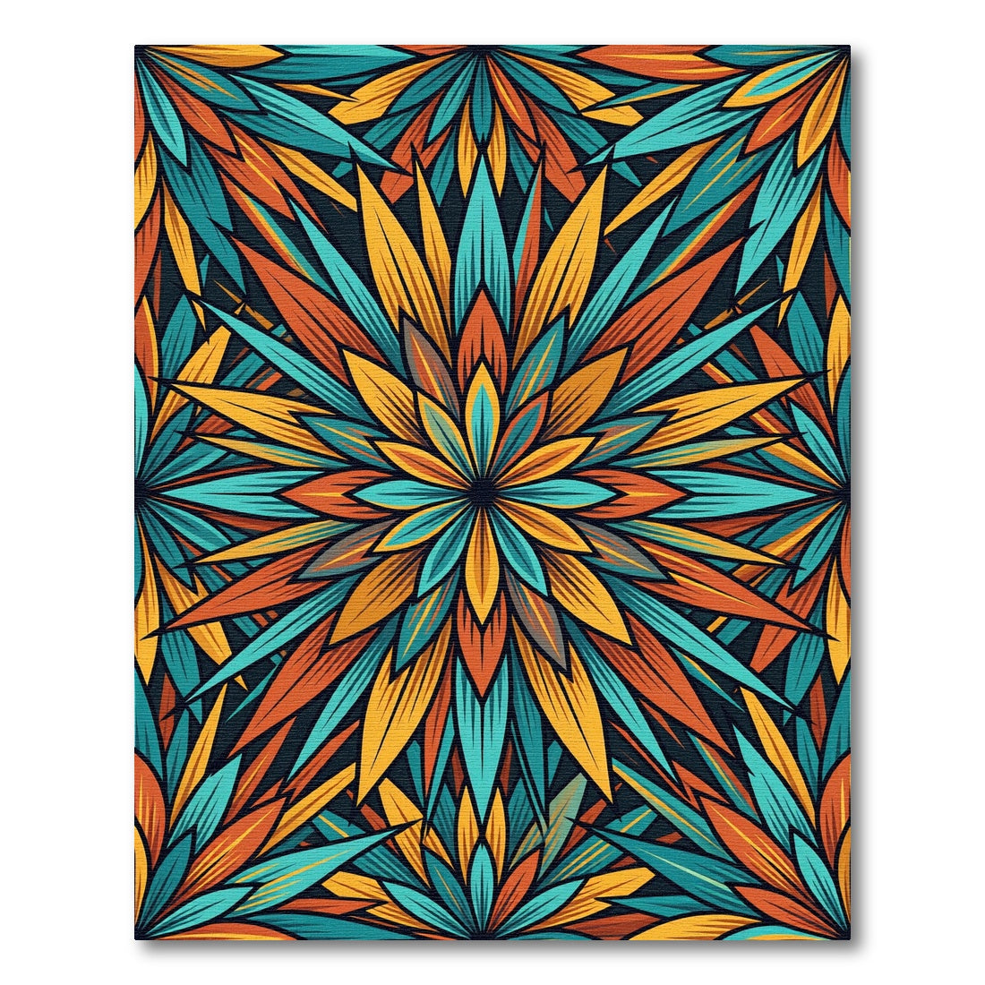Vibrant Teal and Orange Lotus Burst Rug