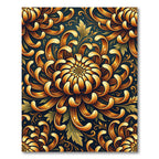 Golden Blooming Chrysanthemum Dark Floral Rug