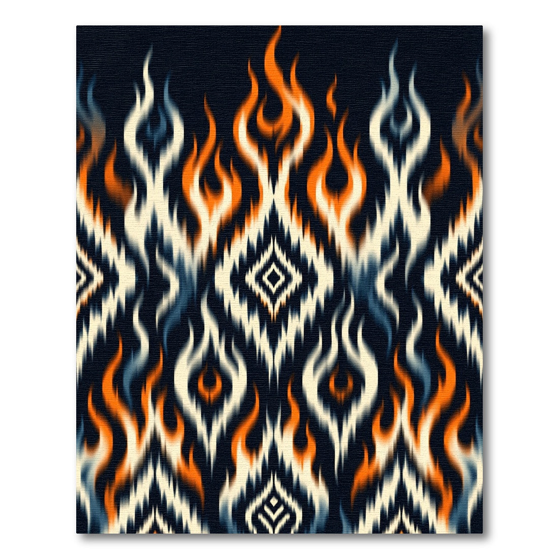 Fiery Orange Black Ikat Diamond Flame Rug