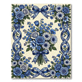 Elegant Blue Floral Ribbon Bouquet Rug