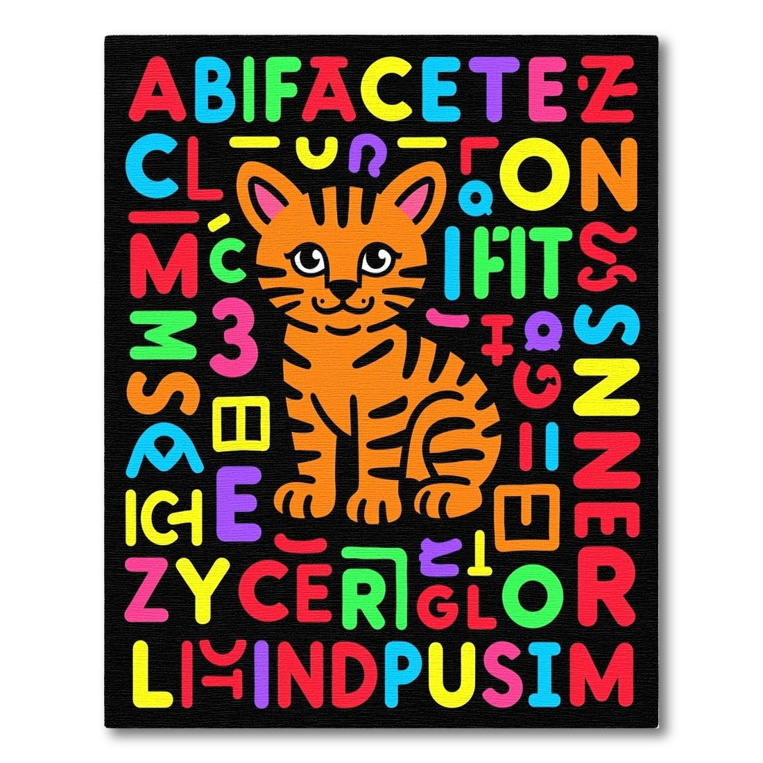 Playful Orange Tiger Alphabet Composition Rug