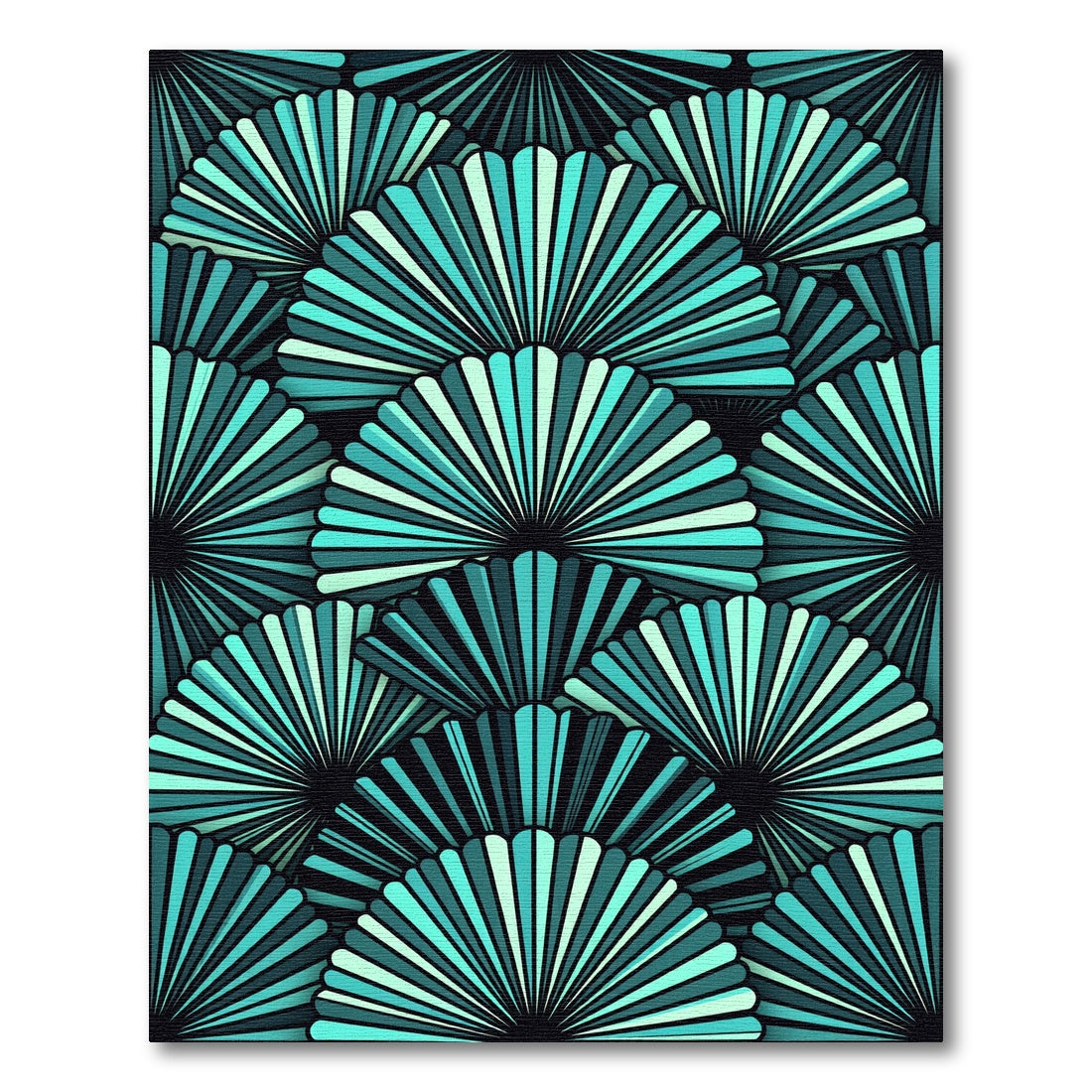 Art Deco Teal Fan Geometric Rug