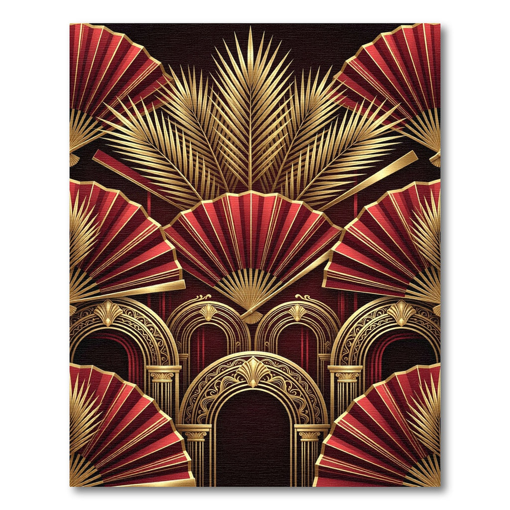 Golden Fan Art Deco Crimson Rug