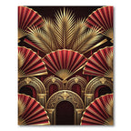 Golden Fan Art Deco Crimson Rug