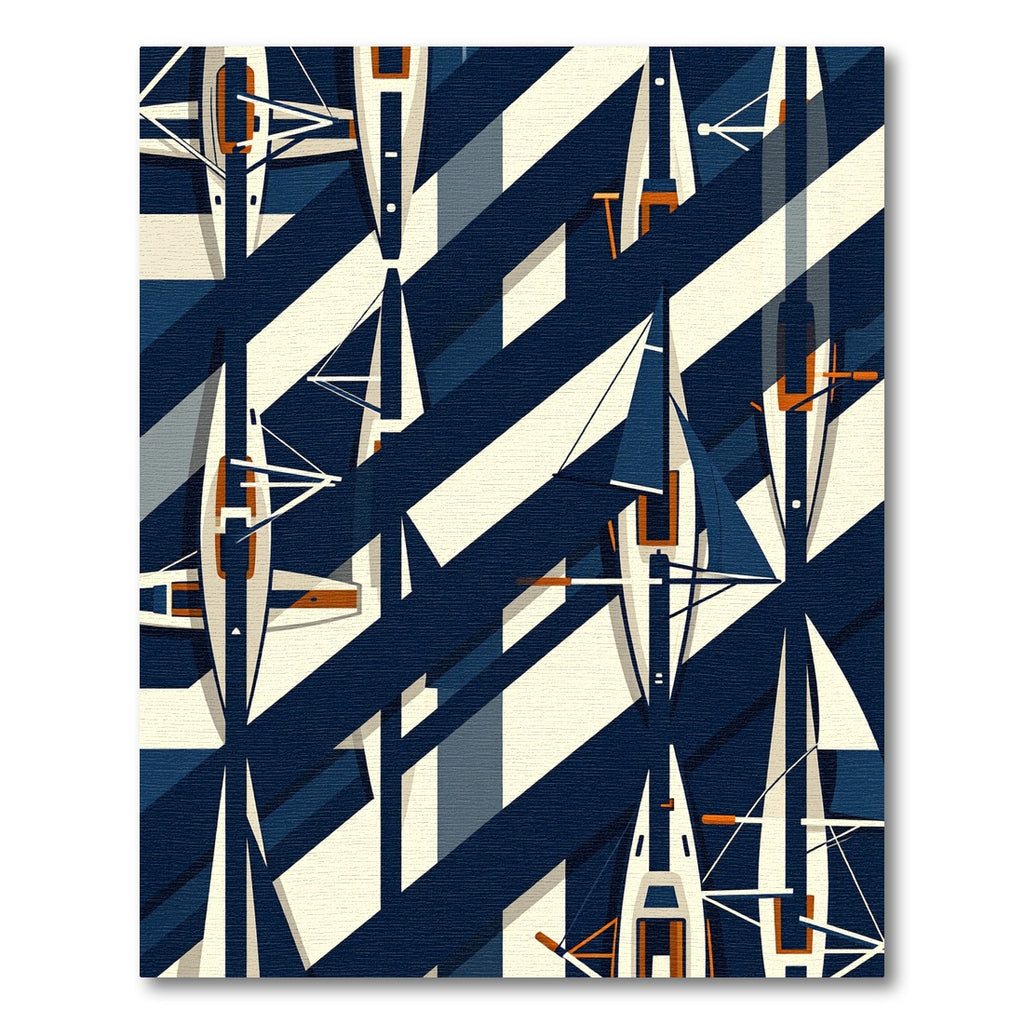 Modern Navy White Yacht Regatta Composition Rug