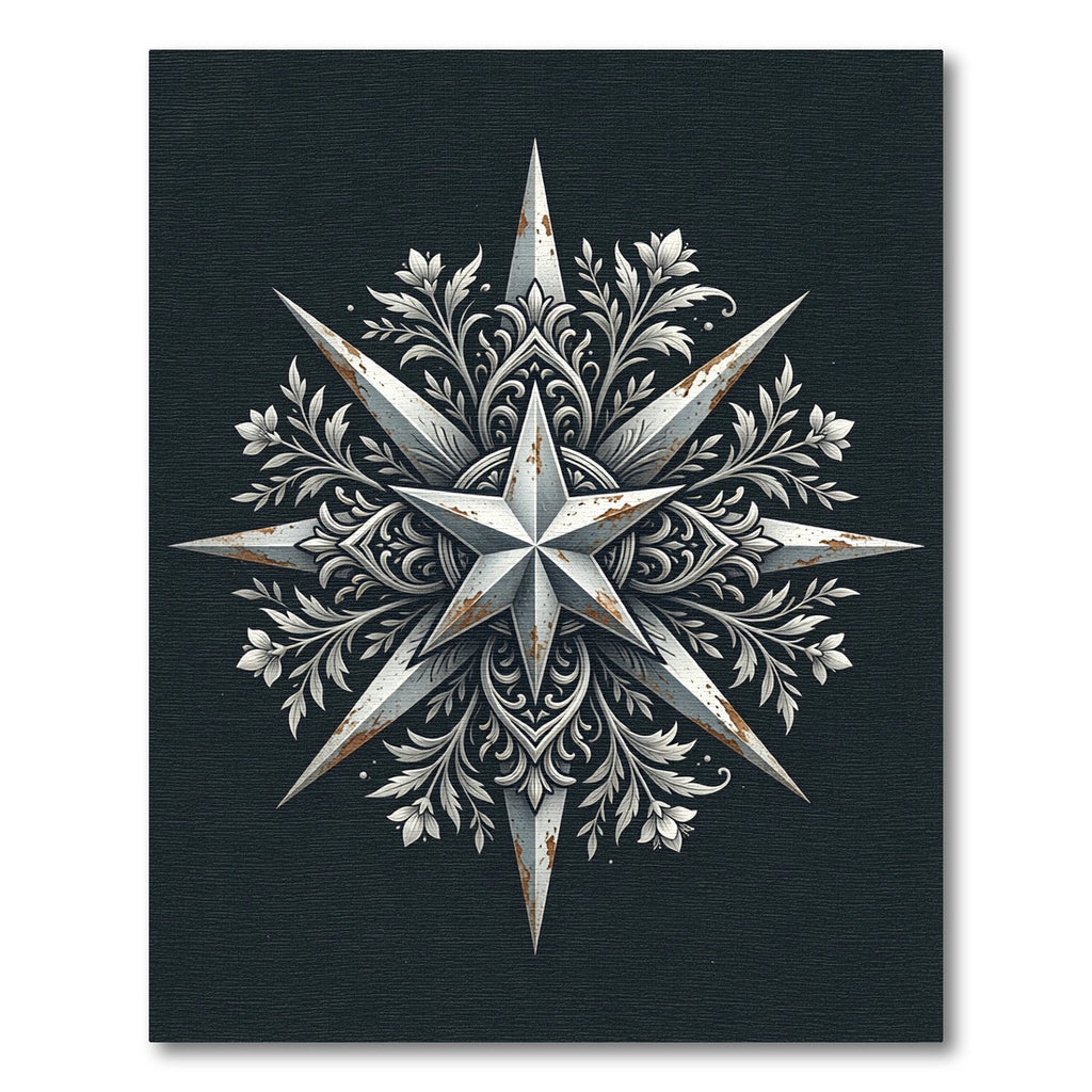 Rustic Silver Star Floral Medallion Rug