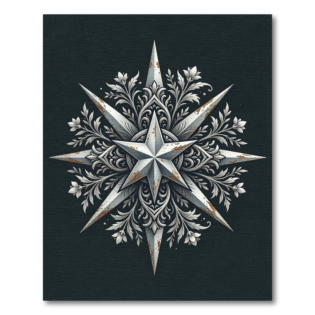 Rustic Silver Star Floral Medallion Rug