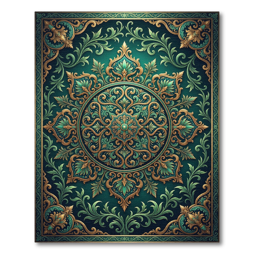 Emerald Ornate Filigree Floral Medallion Rug