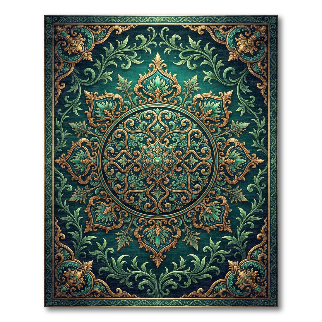 Emerald Ornate Filigree Floral Medallion Rug