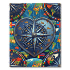 Vintage Heart Compass World Map Navigation Rug