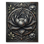 Metallic Silver Lotus Mandala Floral Art Rug