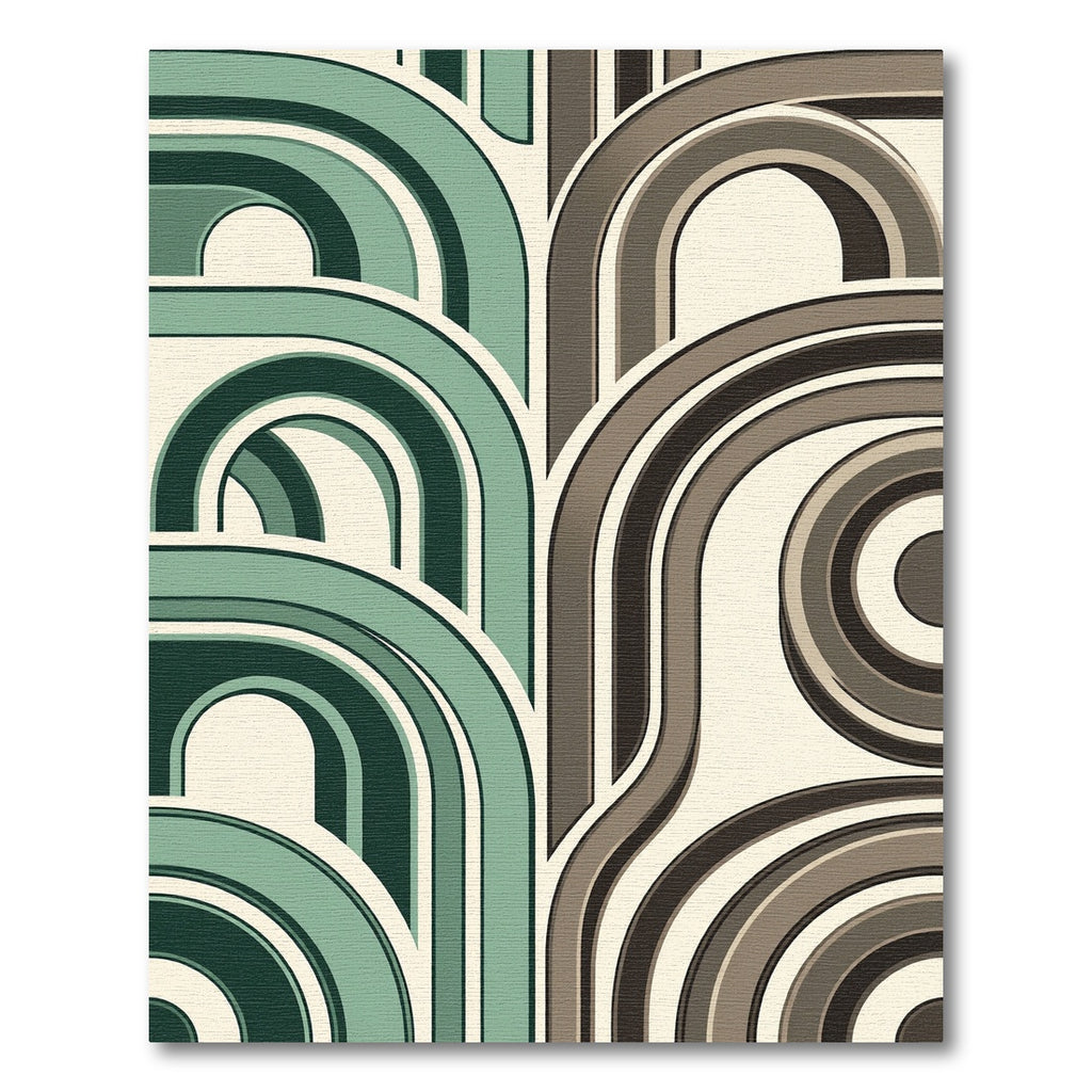 Mid Century Green and Brown Arch Rug