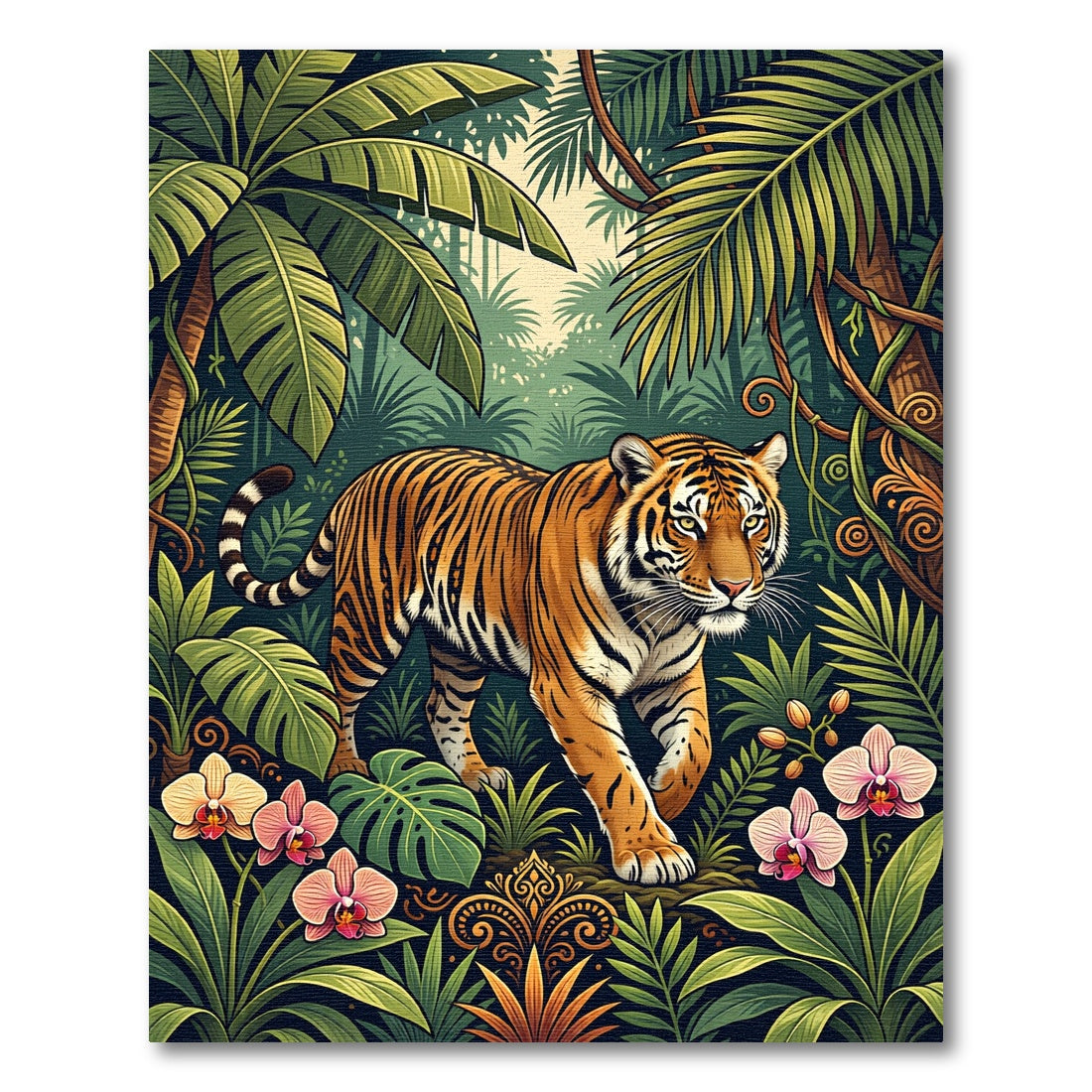 Majestic Tiger Amidst Tropical Lush Foliage Rug