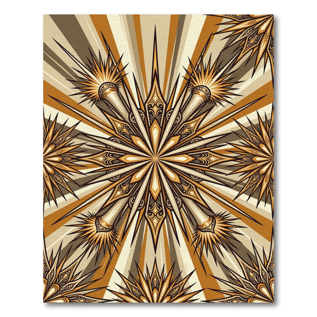 Golden Starburst Mandala Art Rug