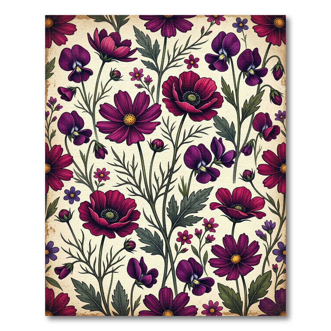 Vintage Deep Purple Floral Meadow Rug