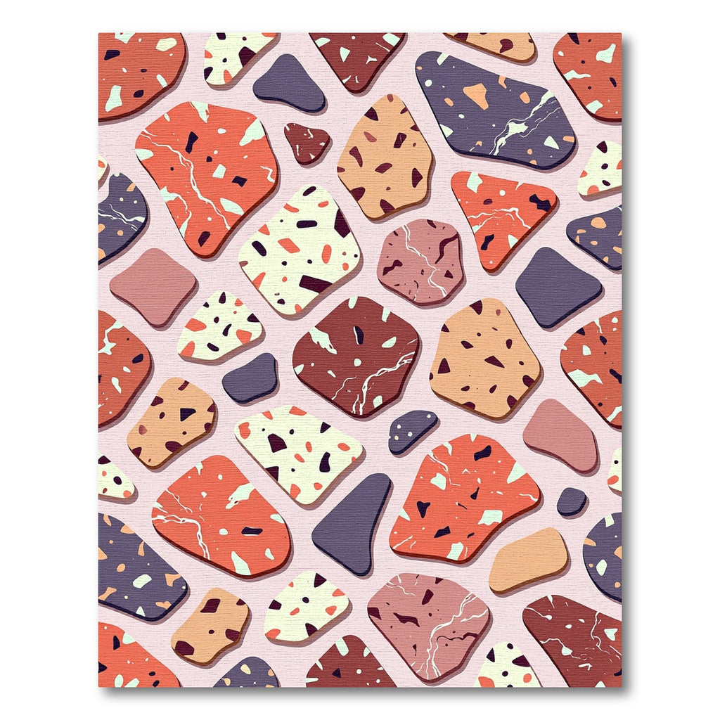 Abstract Terrazzo Shapes Peach Indigo Rug
