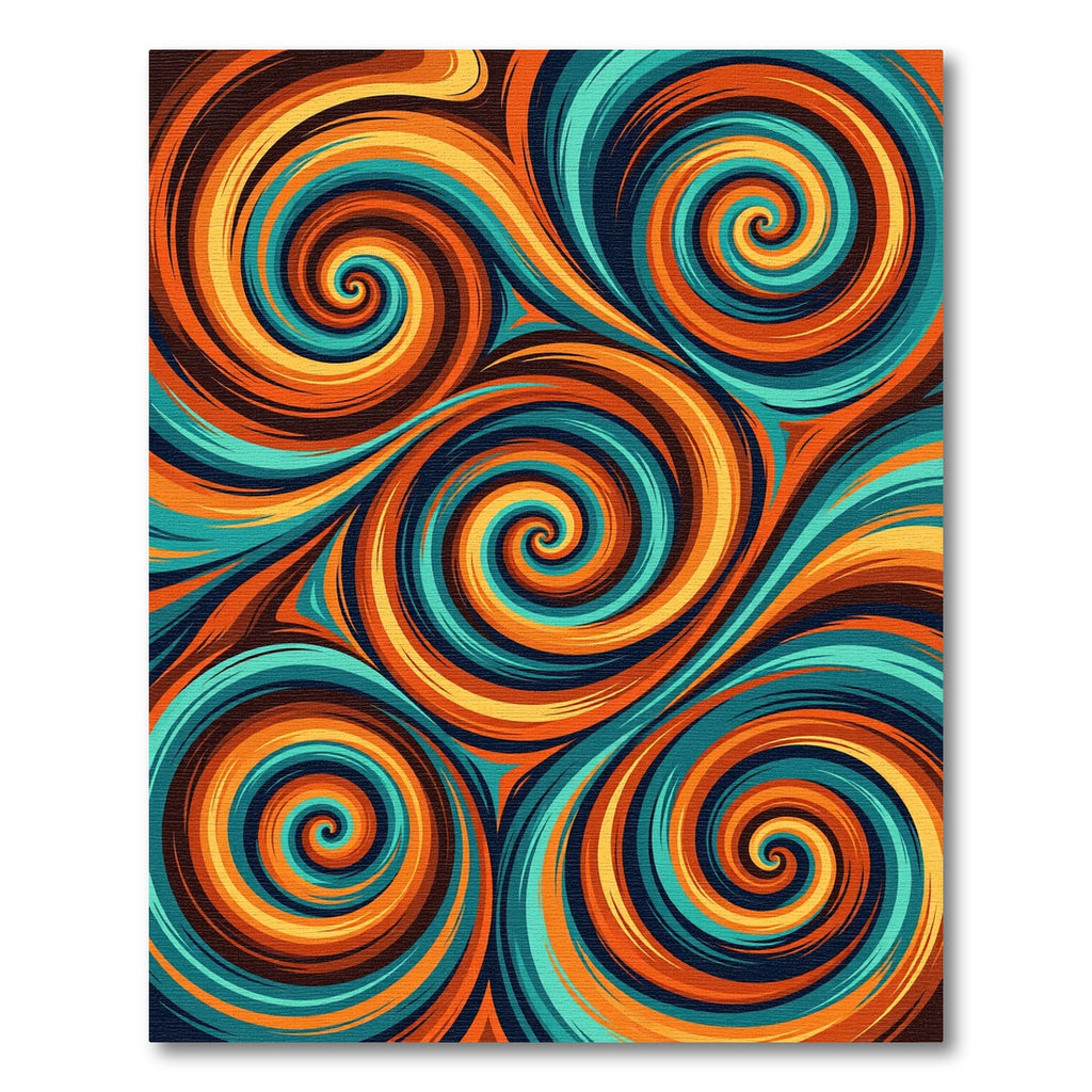 Vibrant Teal and Orange Abstract Swirl Rug