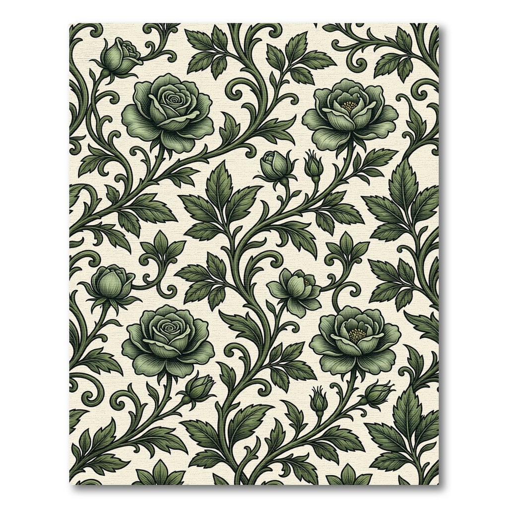 Elegant Sage Green Rose Vine Wallflower Rug