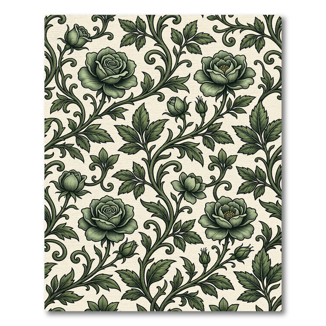 Elegant Sage Green Rose Vine Wallflower Rug