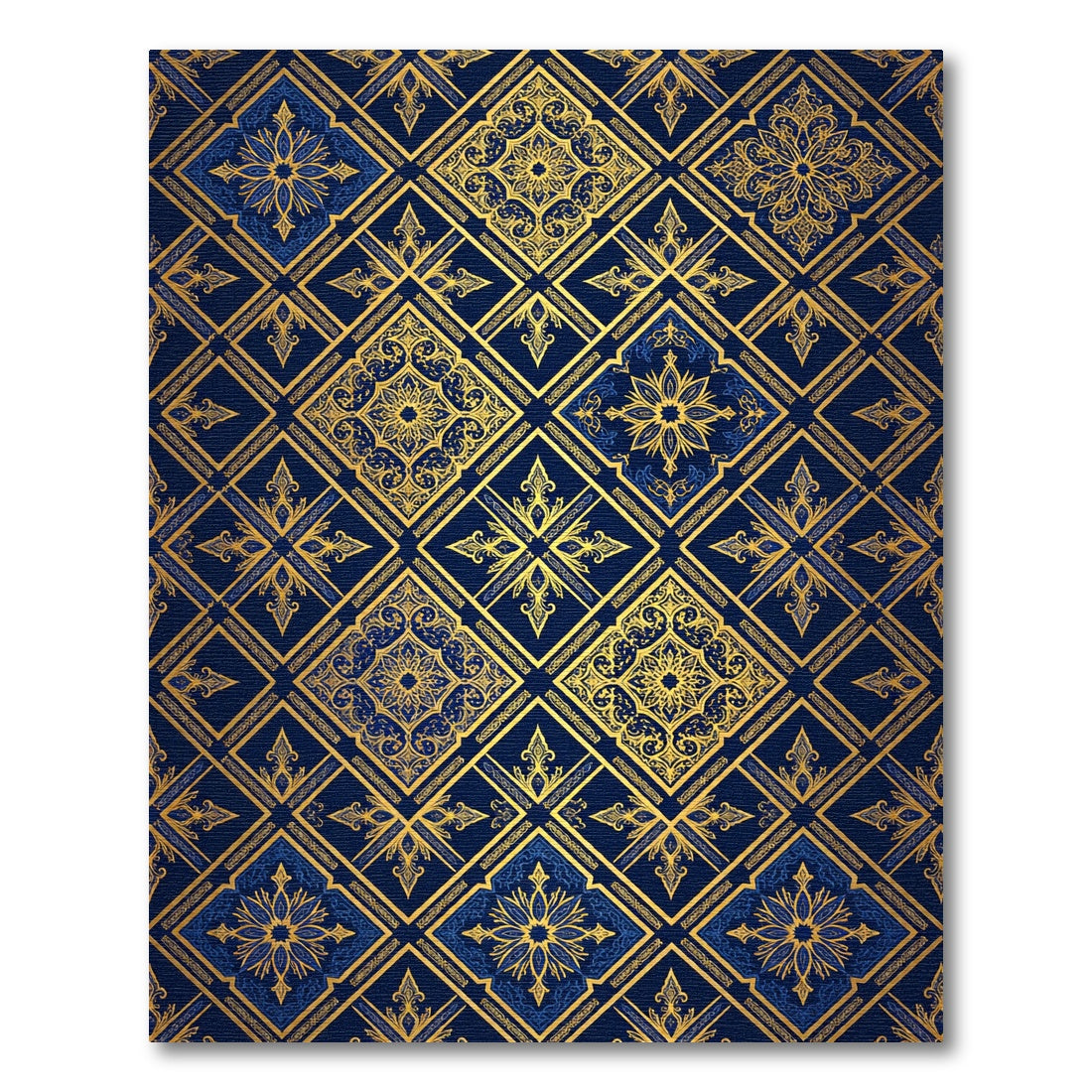 Opulent Gold Navy Damask Geometric Rug