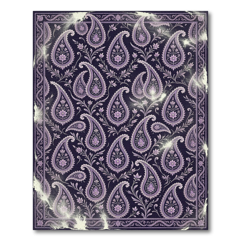 Midnight Purple Ornate Paisley Damask Rug