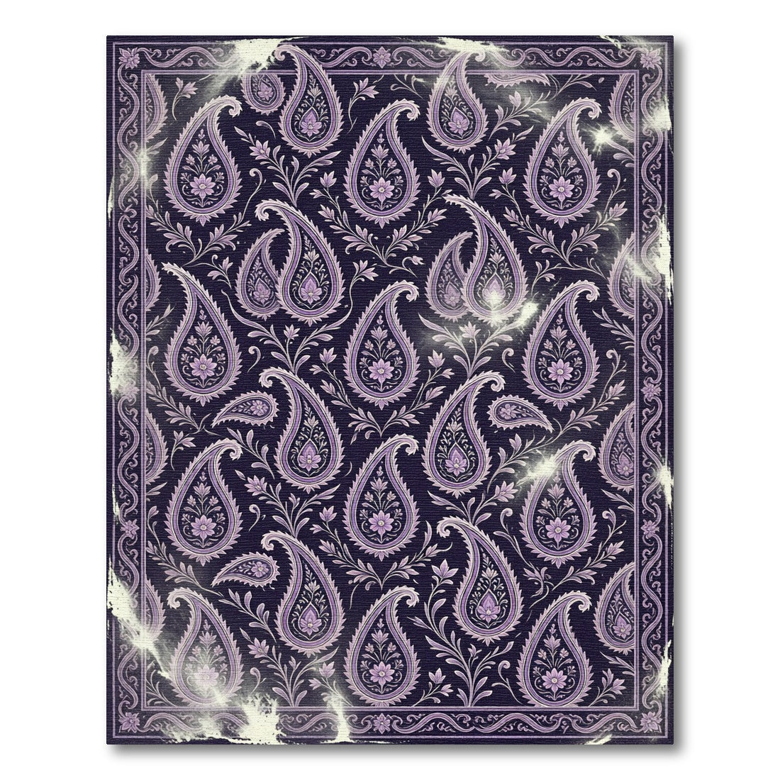 Midnight Purple Ornate Paisley Damask Rug