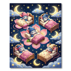 Whimsical Sleeping Mice Starry Moon Night Rug